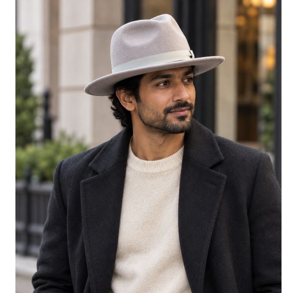 Lack of Color Light Gray 100% Wool Wide Brim Fedora Hat 57cm Medium